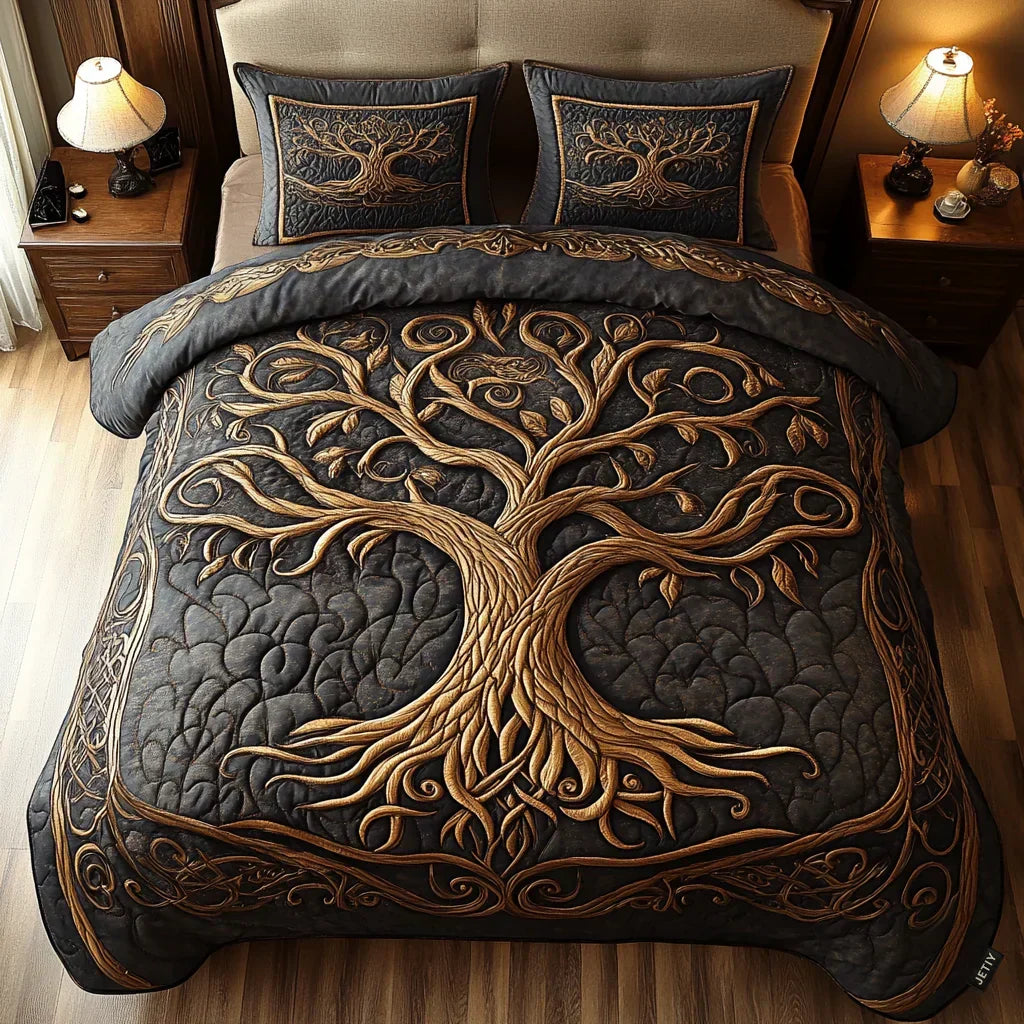 3-Piece Quilt Set - Golden Harmony