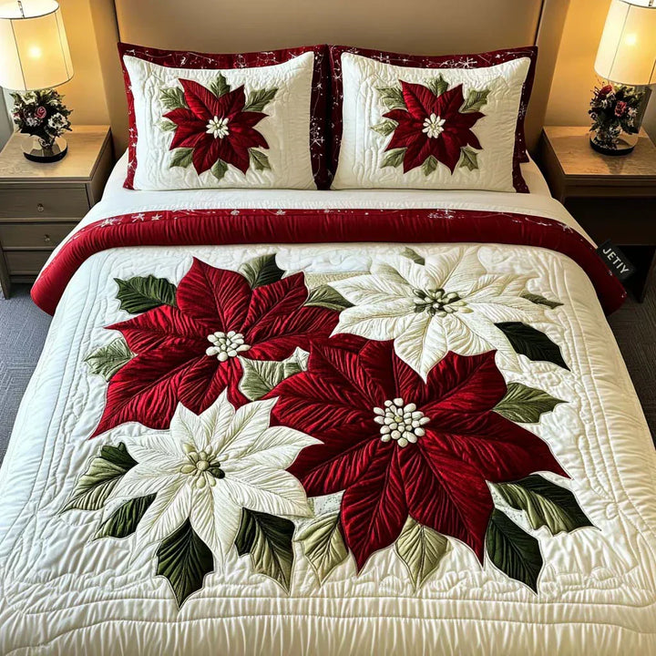 3-Piece Quilt Set - Winter Poinsettias