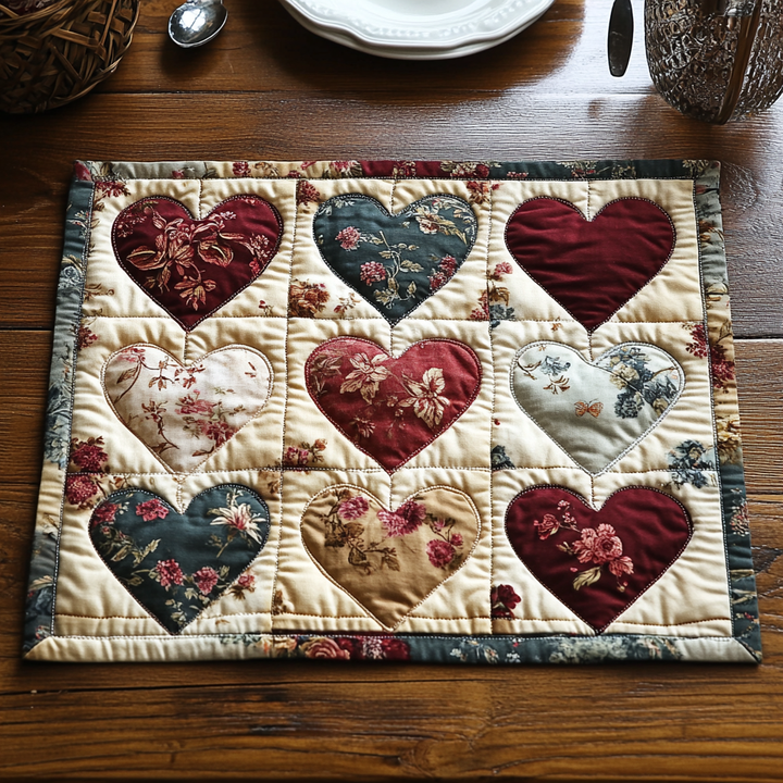 Eartha - Quilted Placemat - Blooming Hearts