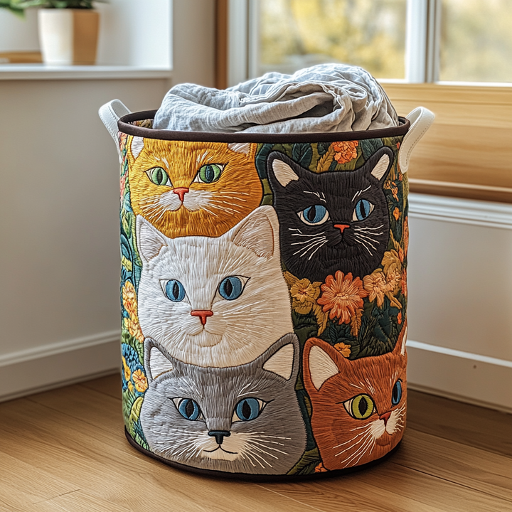 Quilted Laundry Basket - Cat Meadow