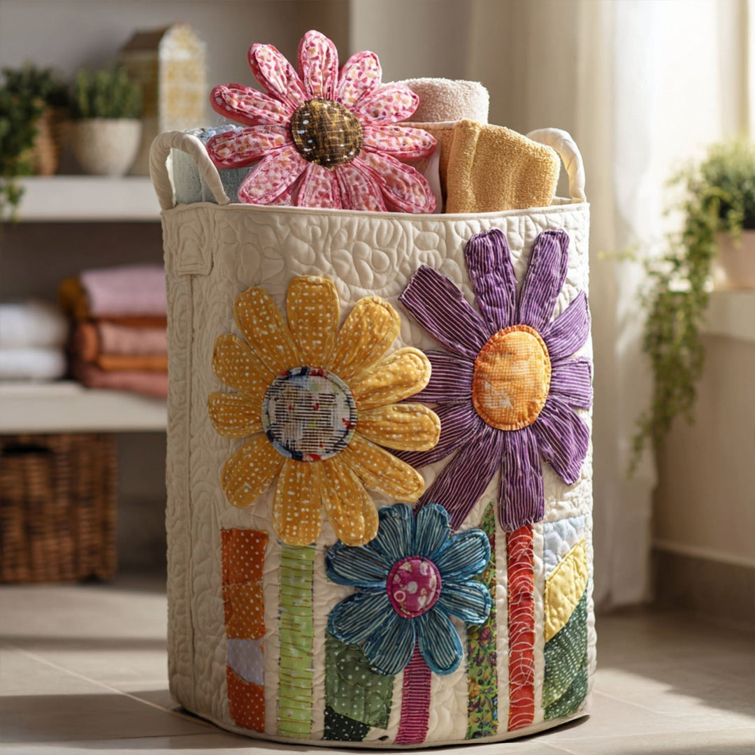 Quilted Laundry Basket - Vintage Flowers