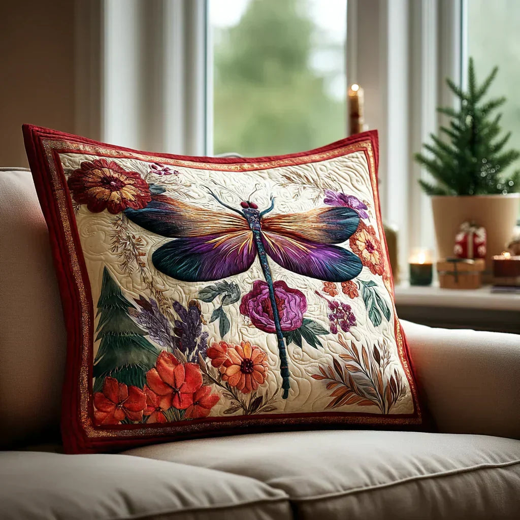 Quilted Decorative Pillowcase - Magical Dragonfly