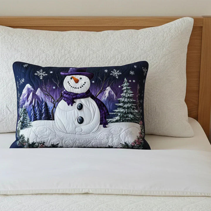 Quilted Decorative Pillowcase - Purple Snowman