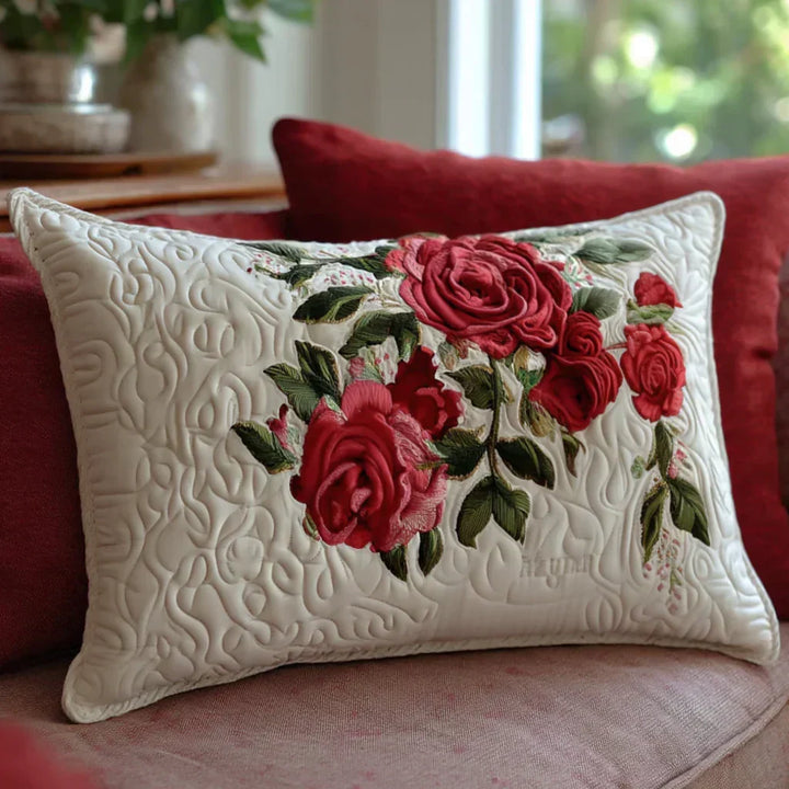 Quilted Decorative Pillowcase - Rose Garden Hearts