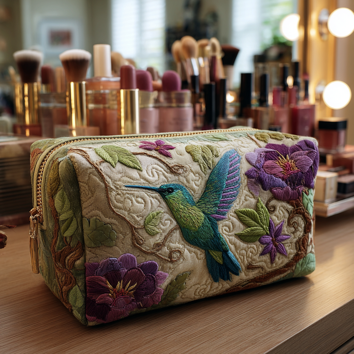Tanya - Quilted Toiletry Bag - Colourful Hummingbird