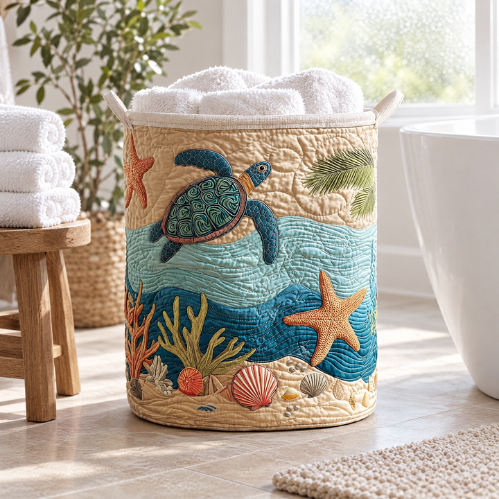 Quilted Laundry Basket - Coastal Harmony