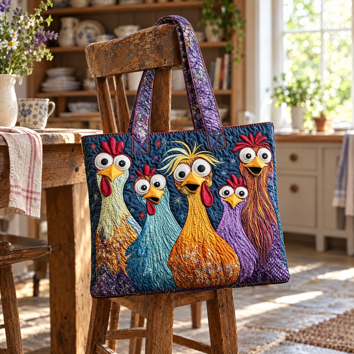 Quilted Tote Bag - Five Bright Hens